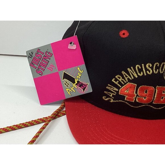 San Francisco 49ers Hat #1 Apparel Men's Vintage 90s Drawstring Red Black - Picture 3 of 15